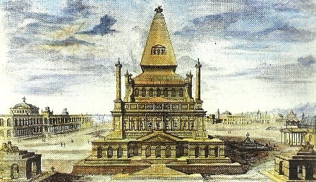 Mausoleul din Halicarnas imaginat de Johann Bernhard Fischer von Erlach la 1700